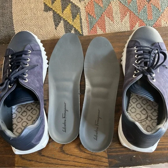 Salvatore Ferragamo $895 Cube Suede & Leather Low-Top Sneakers Navy - Picture 12 of 14